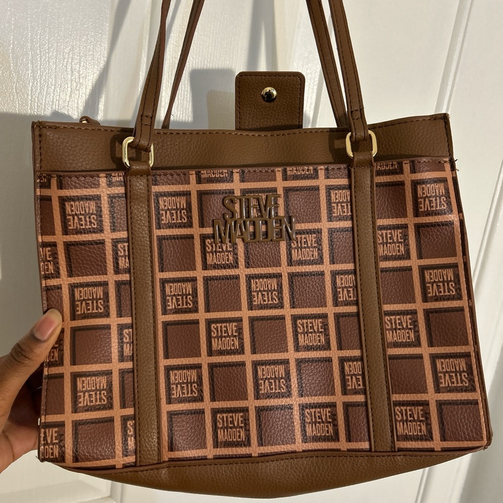 Steve Madden Brown Geometric Tote Bag